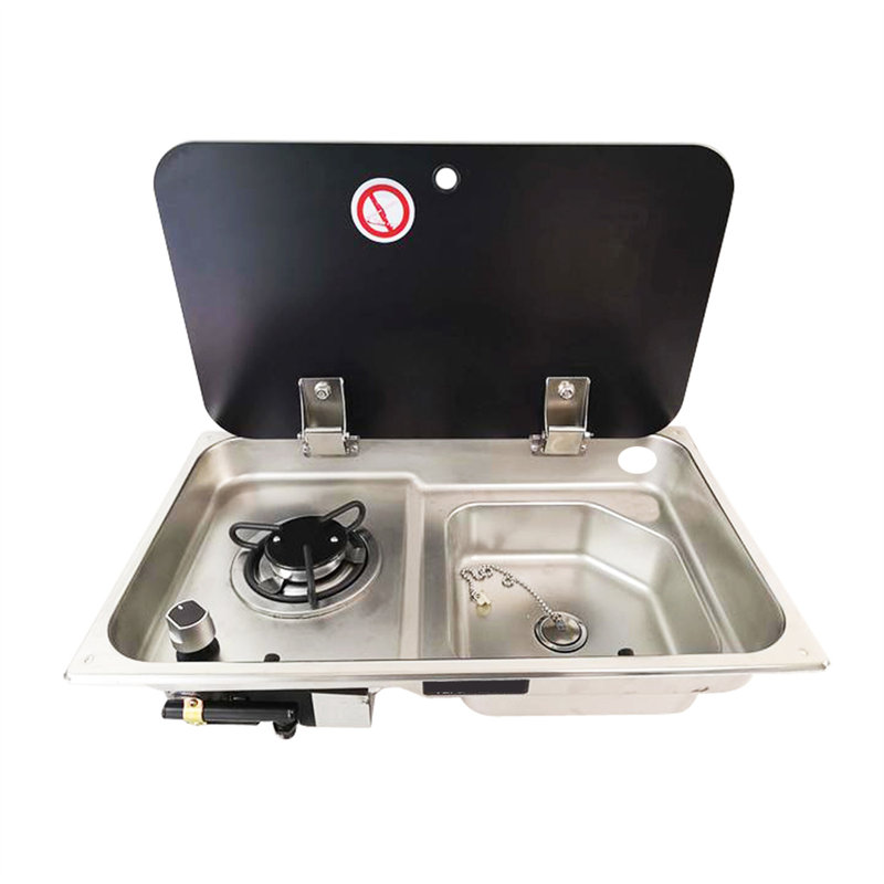 Caravan Camper Burner Gas Stove And Sink Combo With Glass Lid